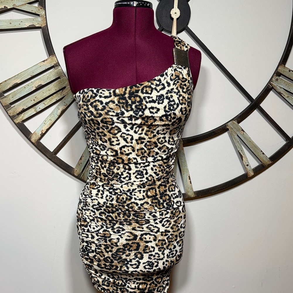 XXI Leopard Print One-Shoulder Dress